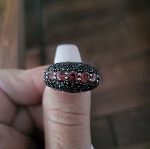 QVC Sterling Silver Garnet & Black Spinel Ring Size 8